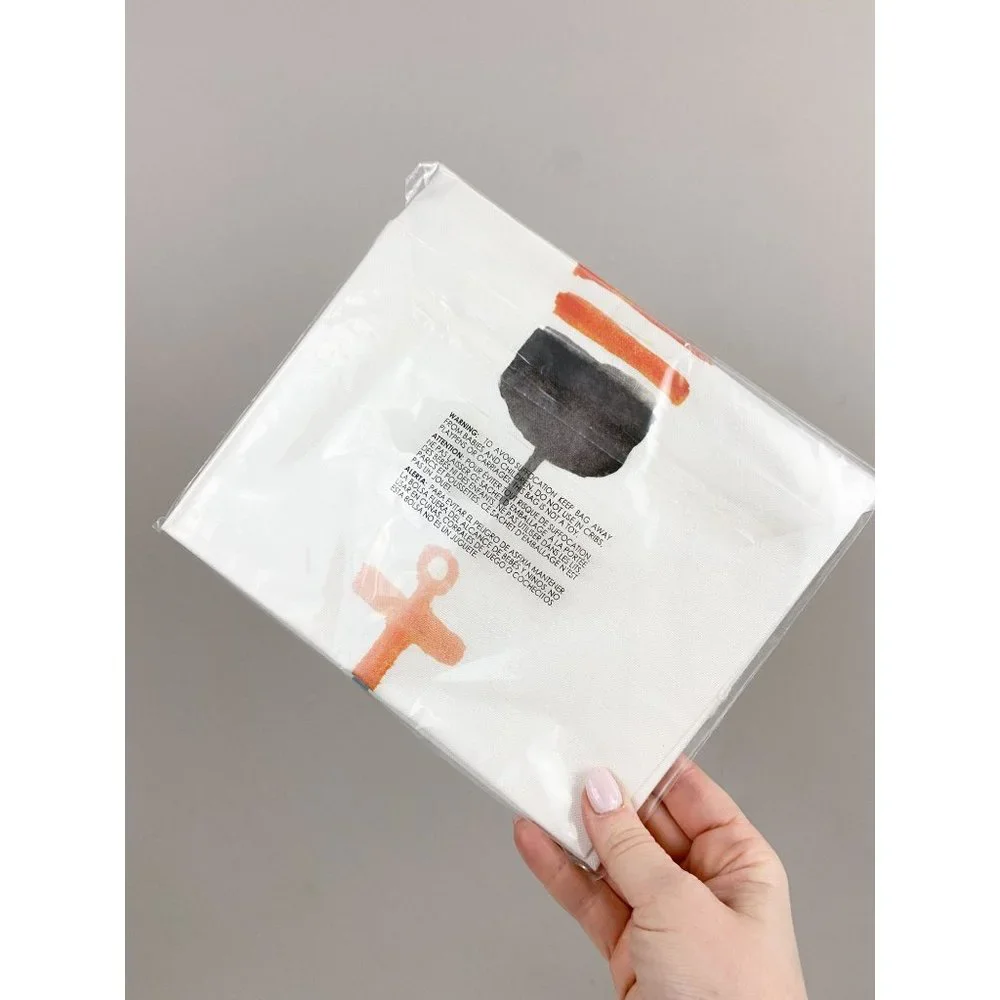 West Elm Nautical Coastal Kitchen Towel Anchor Buoy White NEW